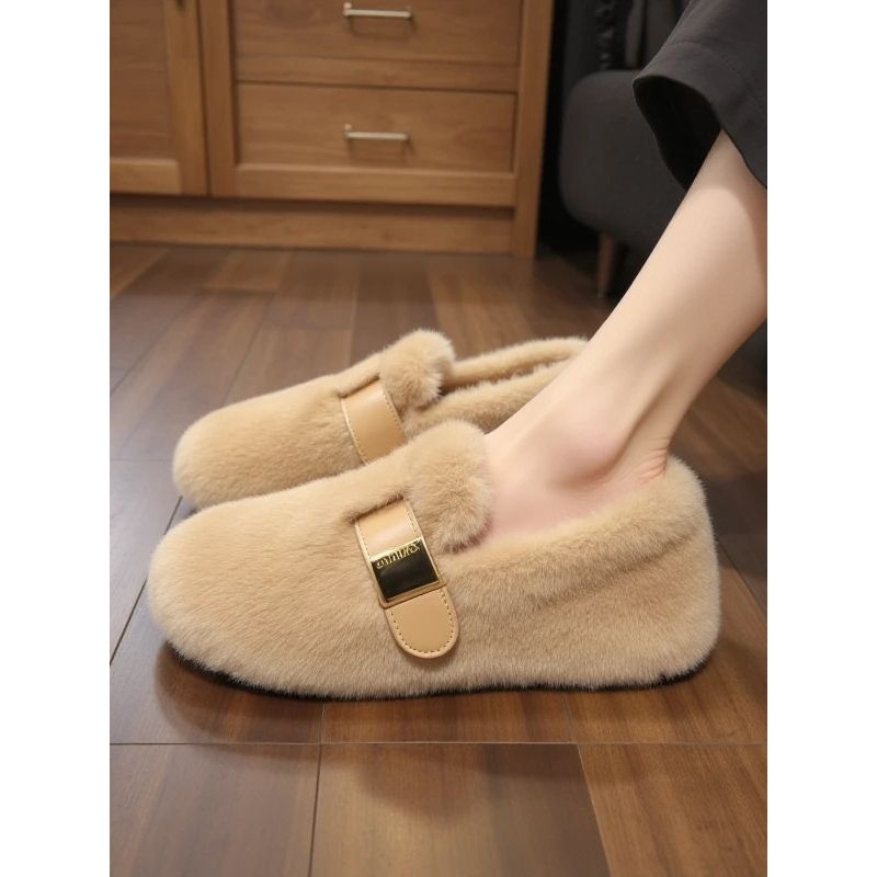 水貂绒毛毛鞋女冬季外穿一脚蹬豆豆鞋加绒高级感欧货孕妇软底棉鞋,女鞋,乐福鞋（豆豆鞋）,淘宝优惠券,粉丝福利购,淘宝优惠卷