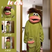 卡通搞怪大嘴怪珊瑚绒连体睡衣女冬季 加绒加厚可外穿家居服带梳子