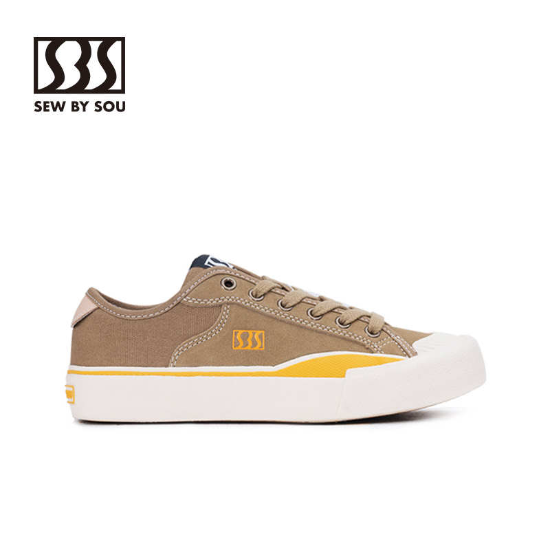 SEWBYSOU棕黄拼接帆布鞋