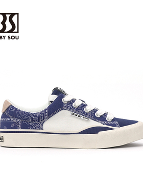 SEWBYSOU百搭低帮帆布鞋腰果花蓝撞色滑板鞋专业运动硫化休闲鞋