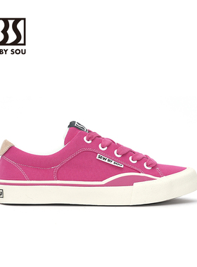 SEWBYSOU日系低帮帆布鞋复古玫红小众设计滑板鞋运动休闲硫化鞋女