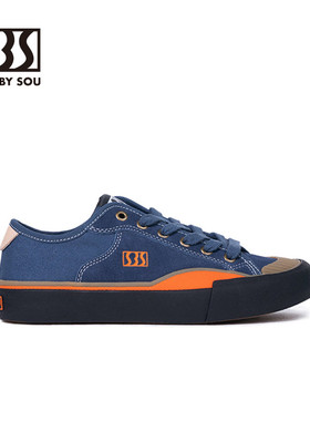 SEWBYSOU经典复古海军蓝潮流滑板鞋 SBS拼接小众厚底硫化帆布鞋