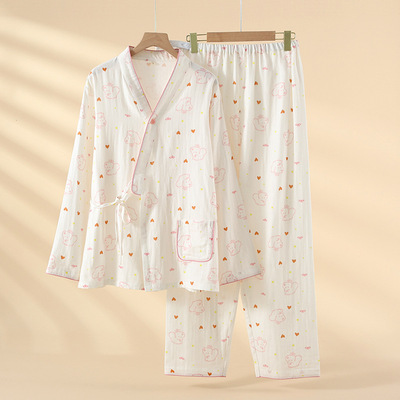 全棉进口新款纯棉纱布可爱泰迪月子服套装薄款孕妇产后哺乳睡衣套 — 3