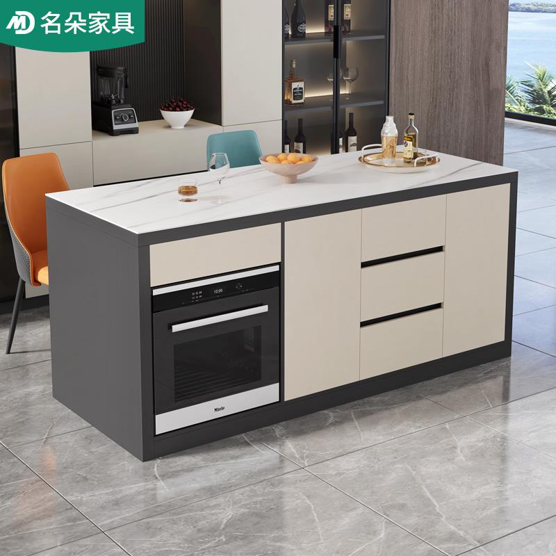 轻奢岩板岛台餐桌一体厨房客厅家用茶桌小户型现代储物柜吧台5E11