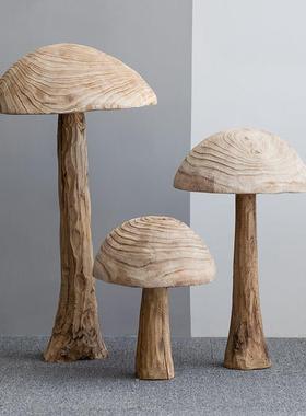 创意实木蘑菇落地摆件样板房客厅玄关软装饰酒店大堂售楼处艺术品