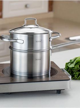 工艺双层奶锅宝宝辅食锅不粘 304不锈钢汤锅煮面锅小蒸锅迷你