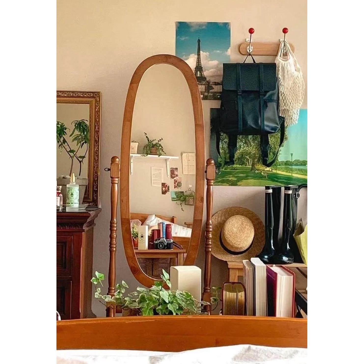 韩国博主同款试衣镜法式复古实木穿衣镜圆形落地全身镜 ins风,住宅家具,穿衣镜,淘宝优惠券,粉丝福利购,淘宝优惠卷