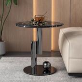 天然奢石边几现代轻奢客厅沙发侧边几家用设计师款 圆形大理石边几