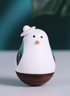 办公室桌面木质不倒翁摆件可爱小创意装饰品解压生日礼物手工艺品