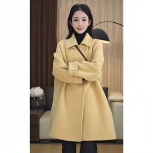 2025新款小个子双面羊毛大衣双排扣中长款时尚通勤斗篷外套女