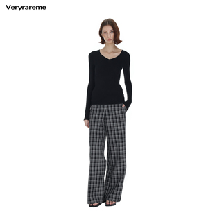 Veryrareme 低腰黑白格宽松阔腿西裤