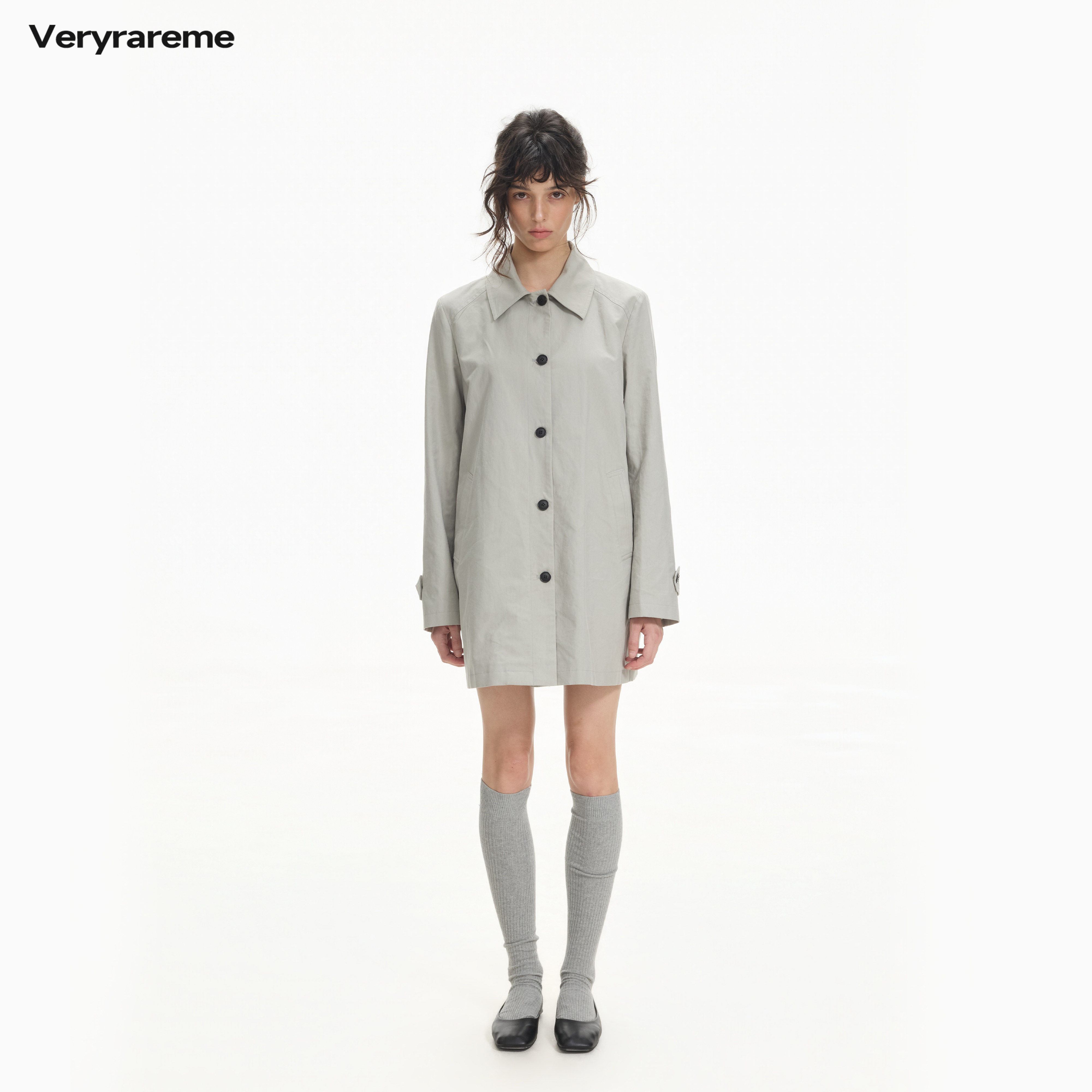 Veryrareme 翻领中长廓形单排扣风衣外套