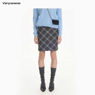 Veryrareme  灰色格纹中长半身裙
