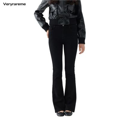 Veryrareme高腰黑色微喇牛仔马蹄裤