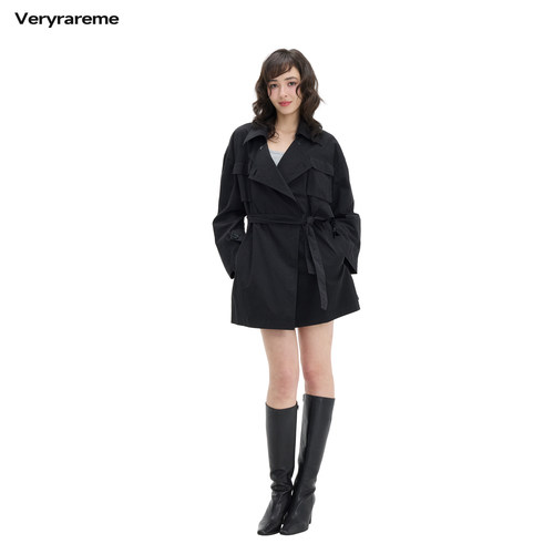 Veryrareme 黑色翻领短款风衣