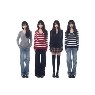 Veryrareme 针织麻花毛衣 v领棉纱修身