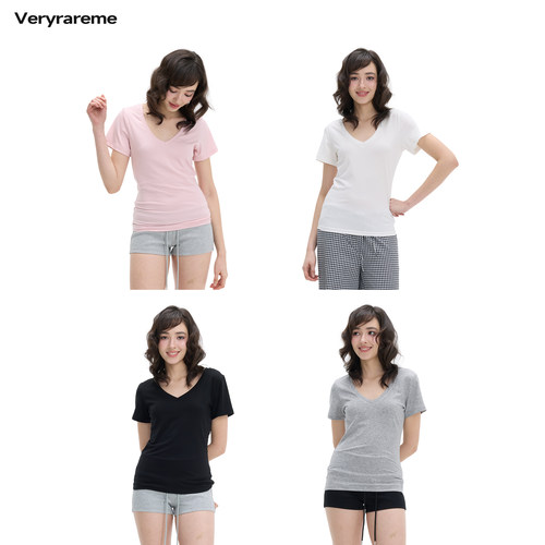 Veryrareme V领四色莱赛尔显瘦百搭短袖T恤