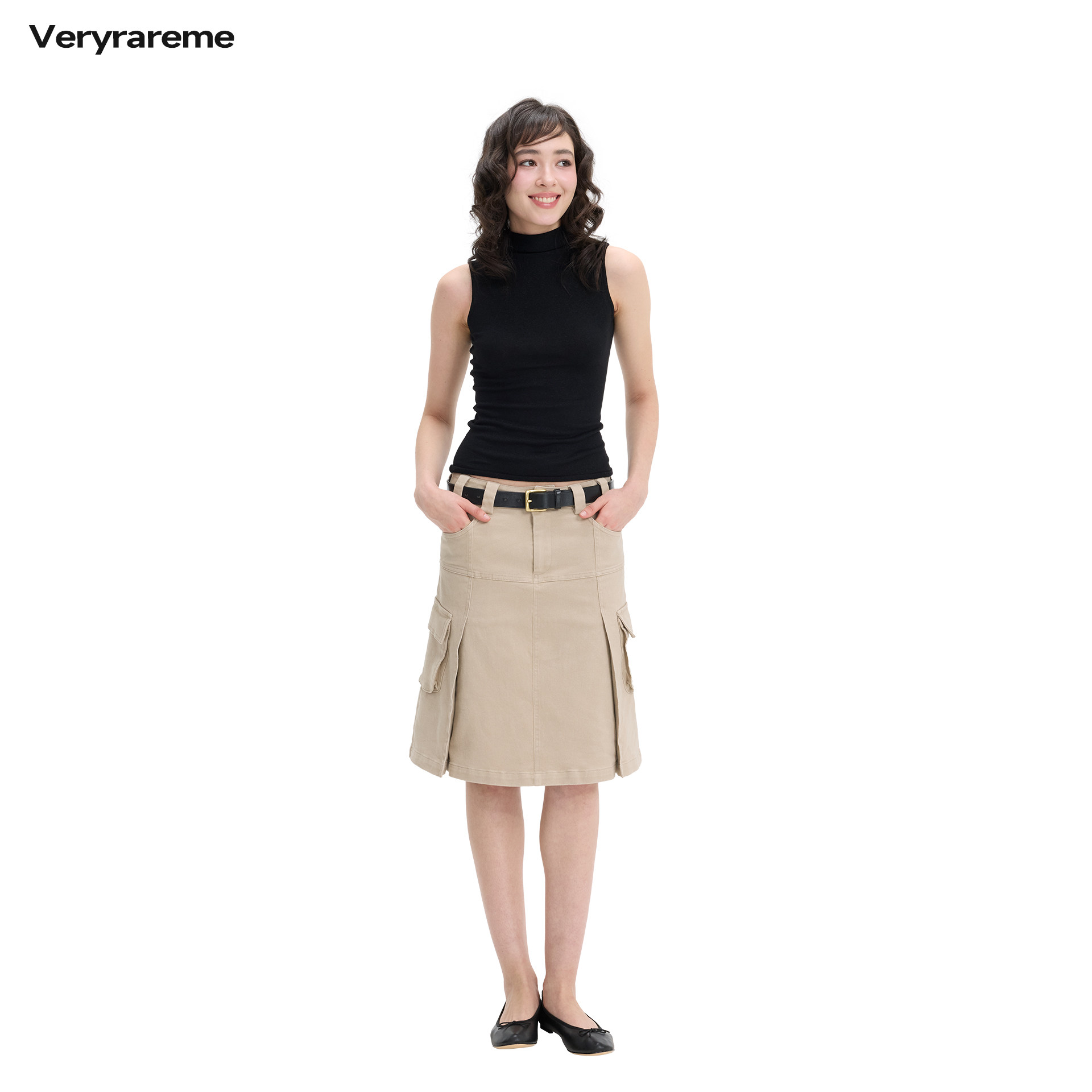 Veryrareme 立体口袋半身A字水洗工装裙