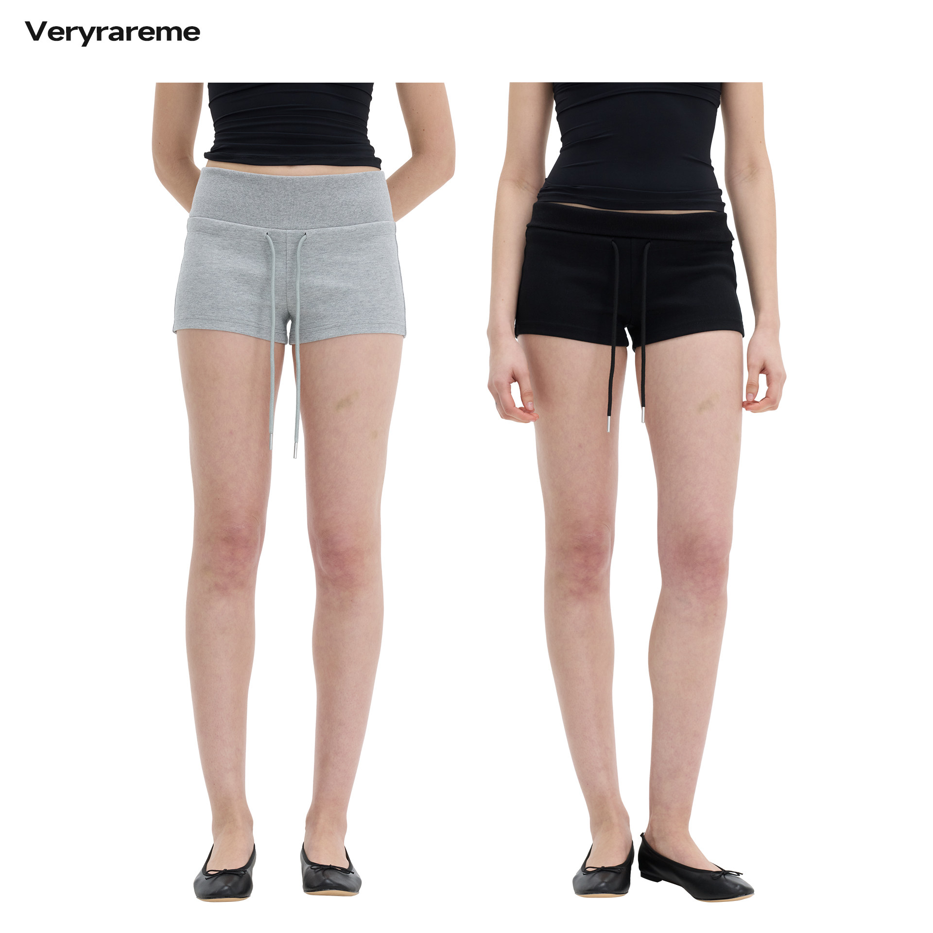 Veryrareme 弹力可翻折腰头低腰运动居家针织显瘦短裤