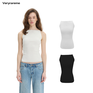 Veryrareme 莱赛尔亚麻一字领针织坑条吊带背心