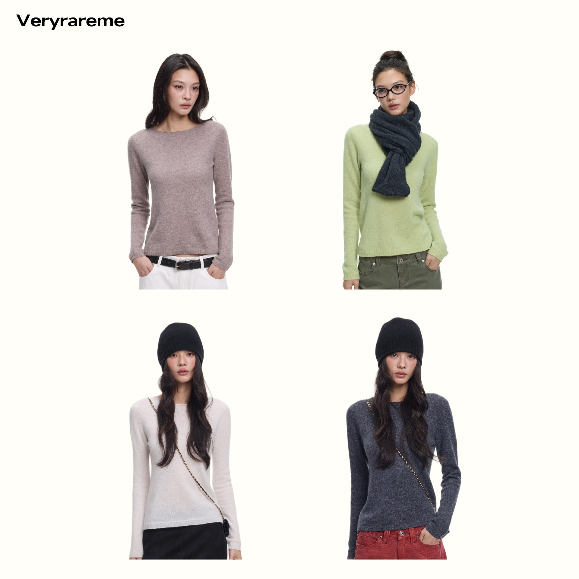 Veryrareme 山羊绒绵羊毛无缝一体打底针织保暖内搭上衣