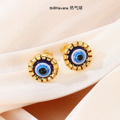 滴油恶魔之眼圆形螺旋小耳钉