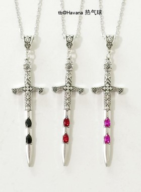 哥特式水滴镶钻剑项链