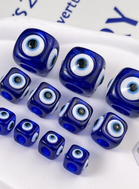 10颗方形土耳其蓝眼睛散珠 Evil Eye恶魔之眼DIY材料串珠饰品配件