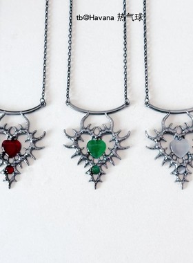 哥特暗黑风荆棘爱心镶钻项链