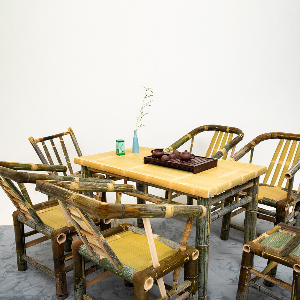 竹桌子竹茶桌椅长方桌餐桌家用户外茶室饭店竹桌茶几经济简约茶台