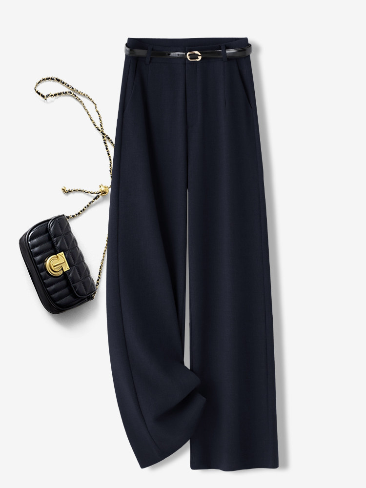 高端藏青色西装阔腿裤女春秋季2025新款宽松显瘦气质垂坠感直筒裤,女装/女士精品,西装裤/正装裤,淘宝优惠券,粉丝福利购,淘宝优惠卷