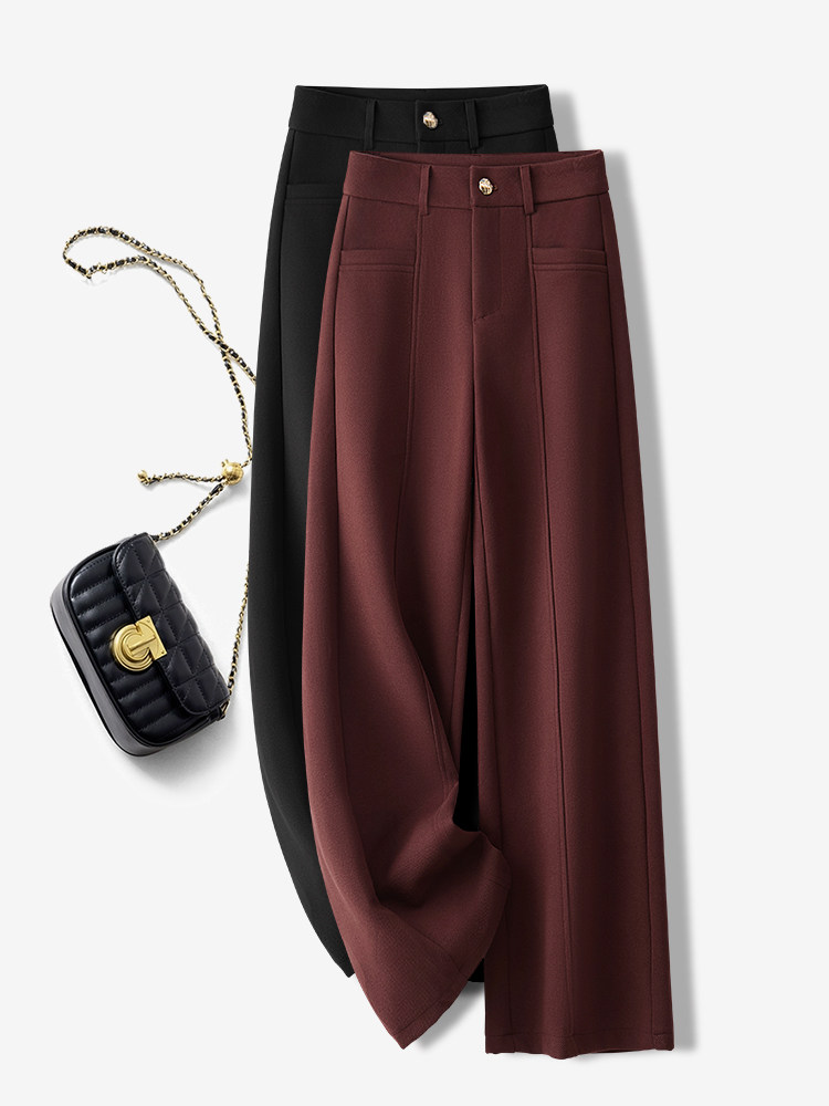 高端安哥拉红阔腿裤女秋冬新款2025宽松西装加绒垂坠感拖地直筒裤