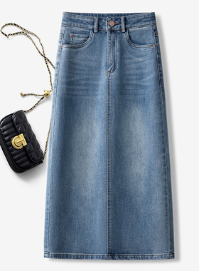 高级感蓝色牛仔半身裙女夏季2025新款包臀裙超好看中长版a字裙子
