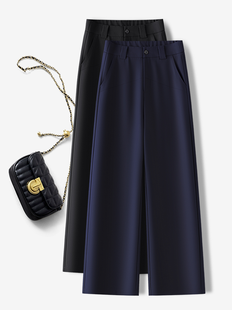 高档藏青色醋酸阔腿裤女夏季2025新款今年流行的爆款显瘦直筒裤子