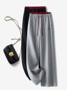 高端灰色阔腿裤女性运动裤2025夏季新宽松Bf慵懒风格高腰修身直筒