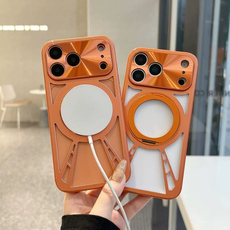 适用苹果17promax手机壳iPhone16pro磁吸15pro自带旋转支架14pro镂空13pro散热12防摔11夏季17air保护套商务