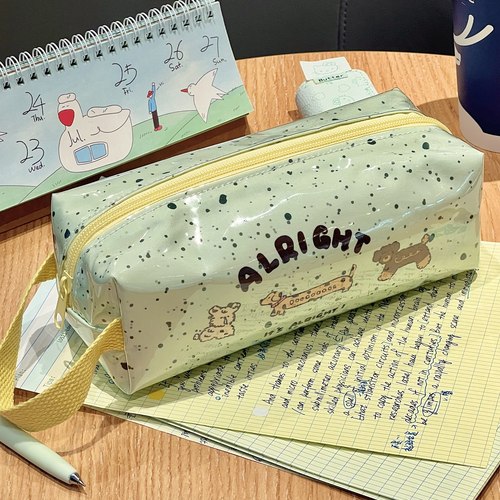 原创泼墨小狗pvc笔袋高颜值大容量可爱卡通学生文具收纳包铅笔盒