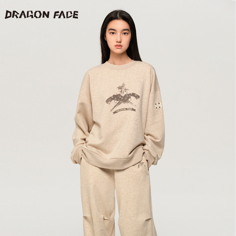 【明星同款】龙脸DRAGON FACE绒感柔软卫衣 宽松休闲卫裤