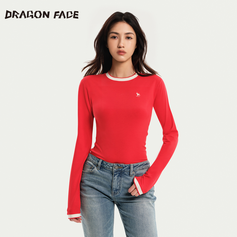 【明星同款】龙脸 DRAGON FACE撞色圆领长袖紧身T恤