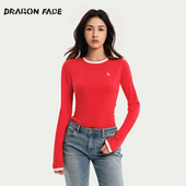 明星同款 龙脸 DRAGON FACE撞色圆领长袖 紧身T恤