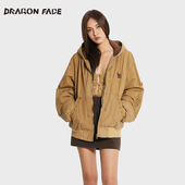 龙脸DRAGONFACE宽松连帽油蜡教练夹克涂腊棉服外套 何超莲同款