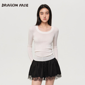 柔肤针织羊毛U领上衣 羊毛衫 DRAGON FACE 明星同款 龙脸