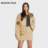 明星同款 龙脸DRAGONFACE棉服保暖飞行员翻领棉服毛领外套