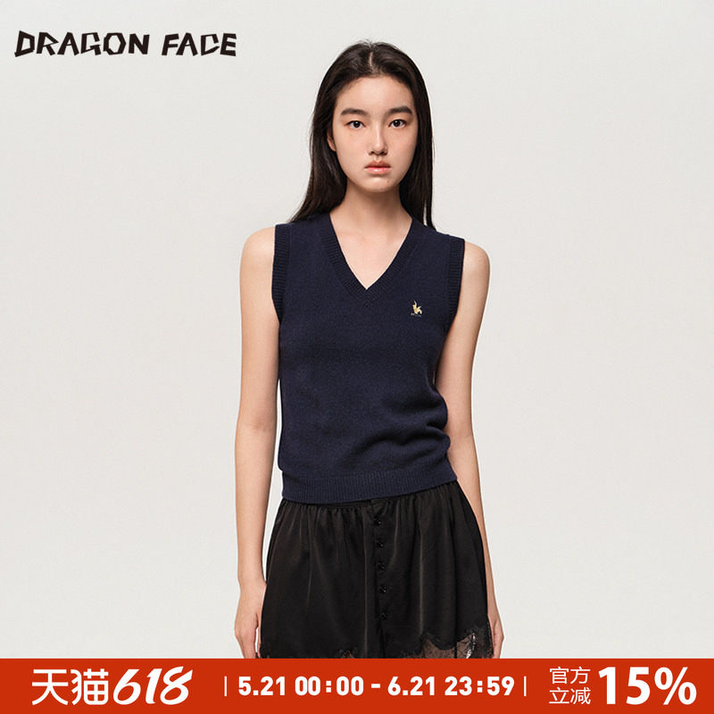 【明星同款】龙脸DRAGON FACE 学院V领羊绒套头马甲 100%山羊绒