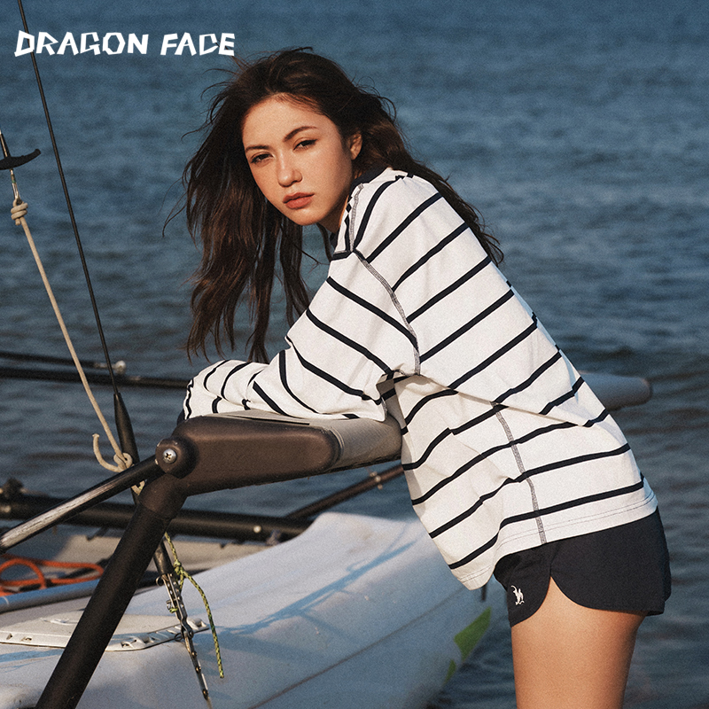【王玉雯同款】龙脸DRAGON FACE 百搭宽松条纹长袖 休闲T恤