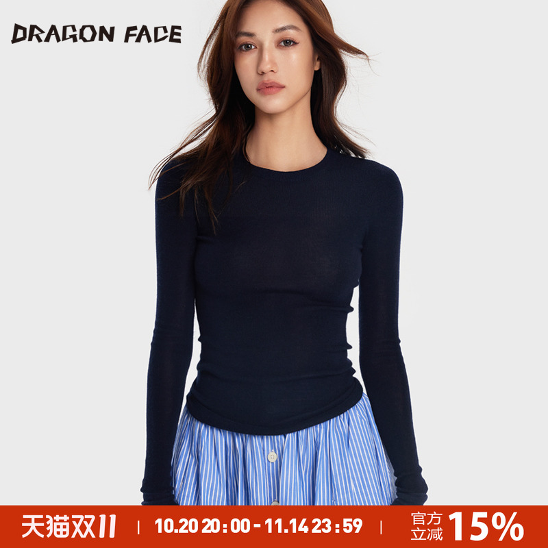 【明星同款】龙脸DRAGON FACE100%山羊绒圆领打底衫女百搭