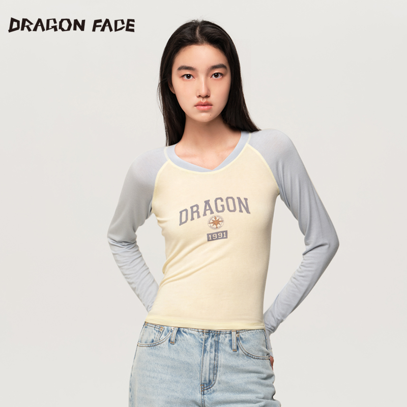 【明星同款】龙脸 DRAGON FACE  撞色棒球长袖T恤