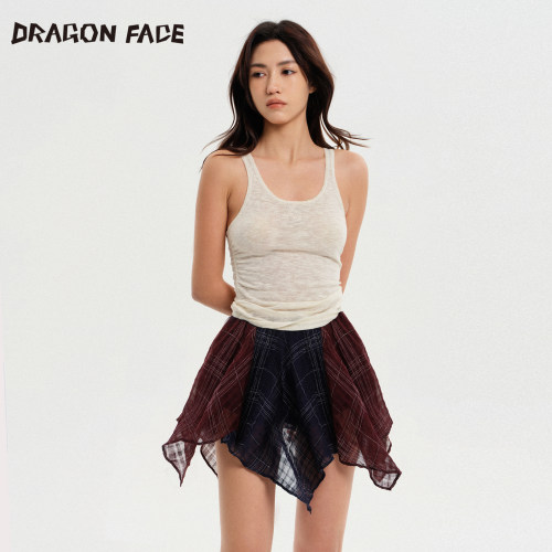 【明星同款】龙脸DRAGON FACE 格纹拼接短裙 休闲百搭短裙