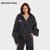 龙脸DRAGONFACE丹宁连帽夹克 明星同款 宽松牛仔外套夹克