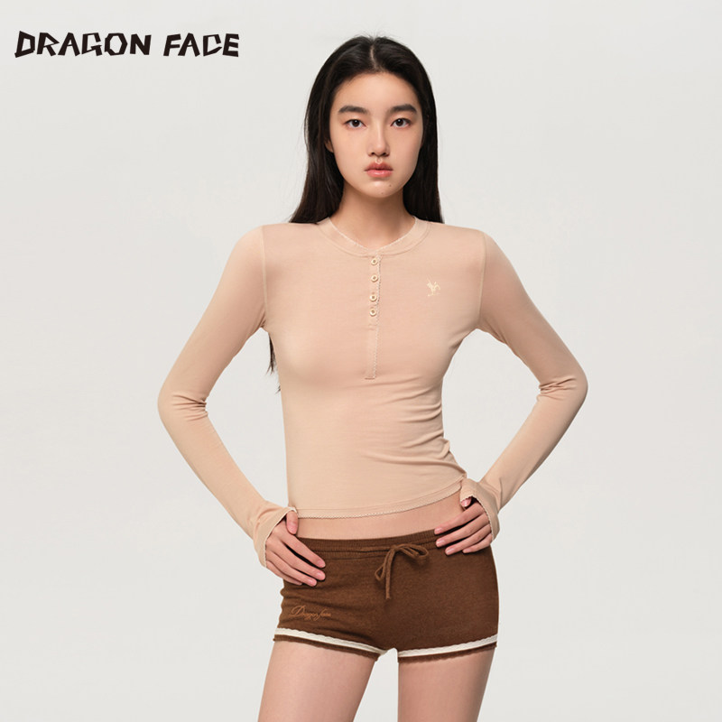 【明星同款】龙脸 DRAGON FACE花边亨利领上衣紧身衣